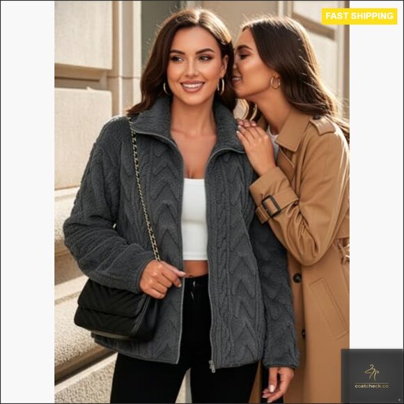 Oversized Fleece Jacket Cozy Winter Casual Zipper Stand Collar Chic - Picture 3 of 7